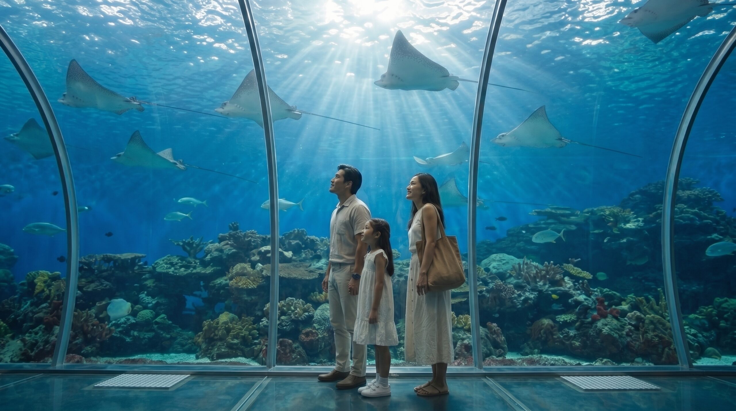 Family exploring the oceanarium